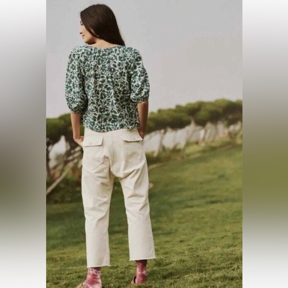 THE GREAT. Frayed Ranger Raw Hem Cropped Pant Cream 29 - Picture 3 of 8